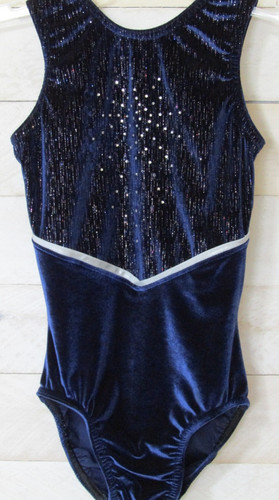 JAM WEAR Leotard Blue Velour Gems Gymnastics AS Adult S