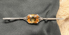 Schöne antike Stabbrosche hell gelber Stein (Citrin?) Silber 830er 4,39 g