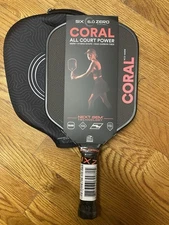 6.0 Next Gem! Six Zero Coral - NEW Pickleball paddle 16mm RCD. Black Colorway