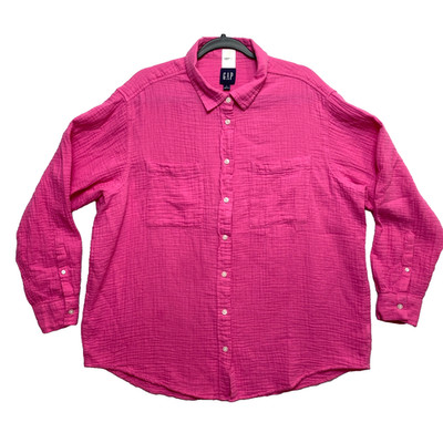 GAP Shirt Size XL Pink Gauze Beachy Button Down Up Coastal Preppy Travel
