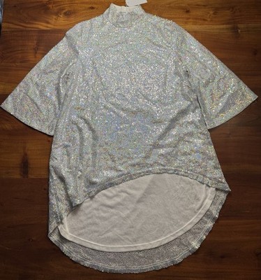 Made With Love Womens Silver Sparkle Sequins Hi-low Tunic Blouse Sz S - NEW 
