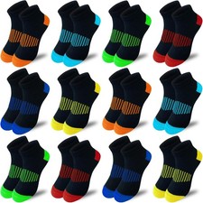 boys socks 12 Pairs kids Half Cushion Low Cut Sock Sport Ankle Athletic Sock for