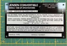 Jensen Motors Convertible Vehicle Tune Up Specifications Aluminium Plaque