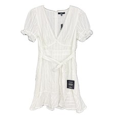 LULUS Adorable Essence Striped Puff Sleeve Mini Dress XL White Belted NWT B95