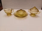 Federal Amber Cabbage Rose Depression Glass Butter Dish W/Lid & Sugar & Creamer