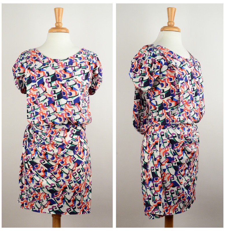 BALENCIAGA DRESS PRINT SATIN PLEAT SLEEVE DROP WAIST $1,975 sz FR 38 / US 6 thumbnail 3