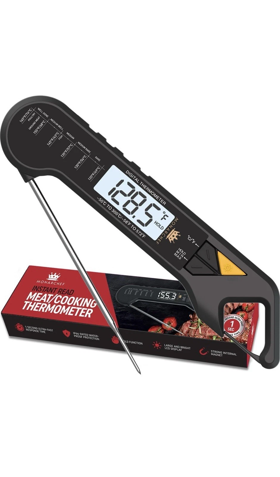 Monarchef MCHEF-MT-1 Instant Digital Meat Thermometer, Pro Grade, Black
Opens in a new window or tab