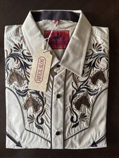 Dificil Slog Men's Tan Embroidered Western Cowboy Snap Front Shirt 2XL NWT