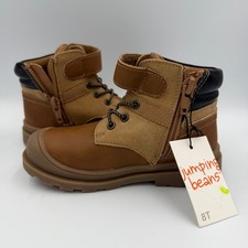 Jumping Beans Toddler Boys Combat Boots Cognac Brown Side Zip Size 8T NWT