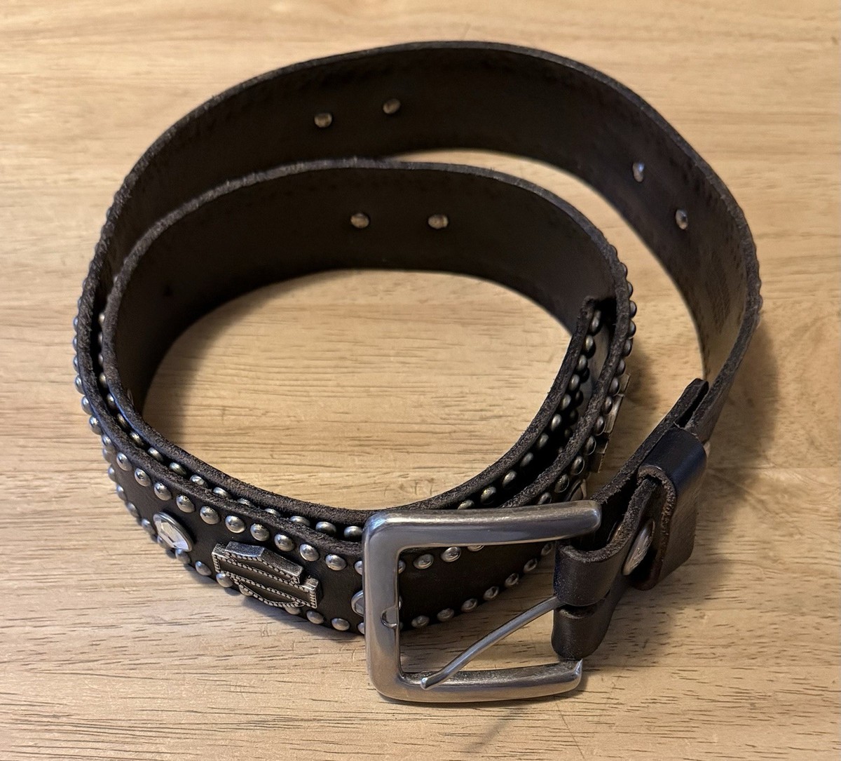 HARLEY DAVIDSON Belt Size 34 Black Studded Motorcycle Western