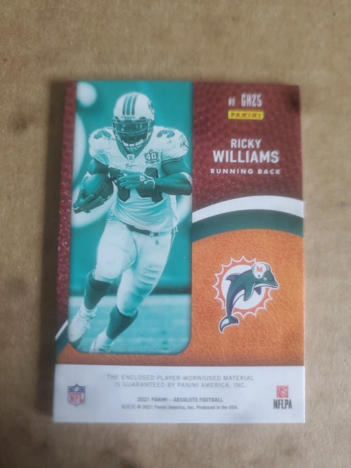2021 Panini Absolute Ground Hoggs Materials /99 Ricky Williams Dolphins !! - Image 2 of 2