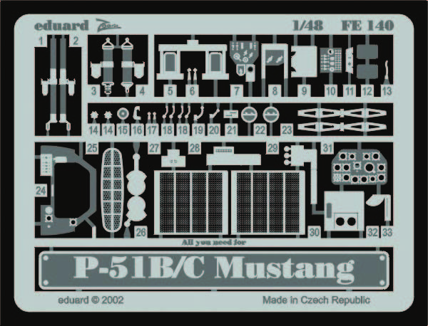Eduard Accessories Fe140 - 1:48 P-51B/C Mustang - Etching Set - New