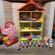 Peppa Pig Lot Family House 4 Floors Case Furniture Car 19 Figures GPC READ
