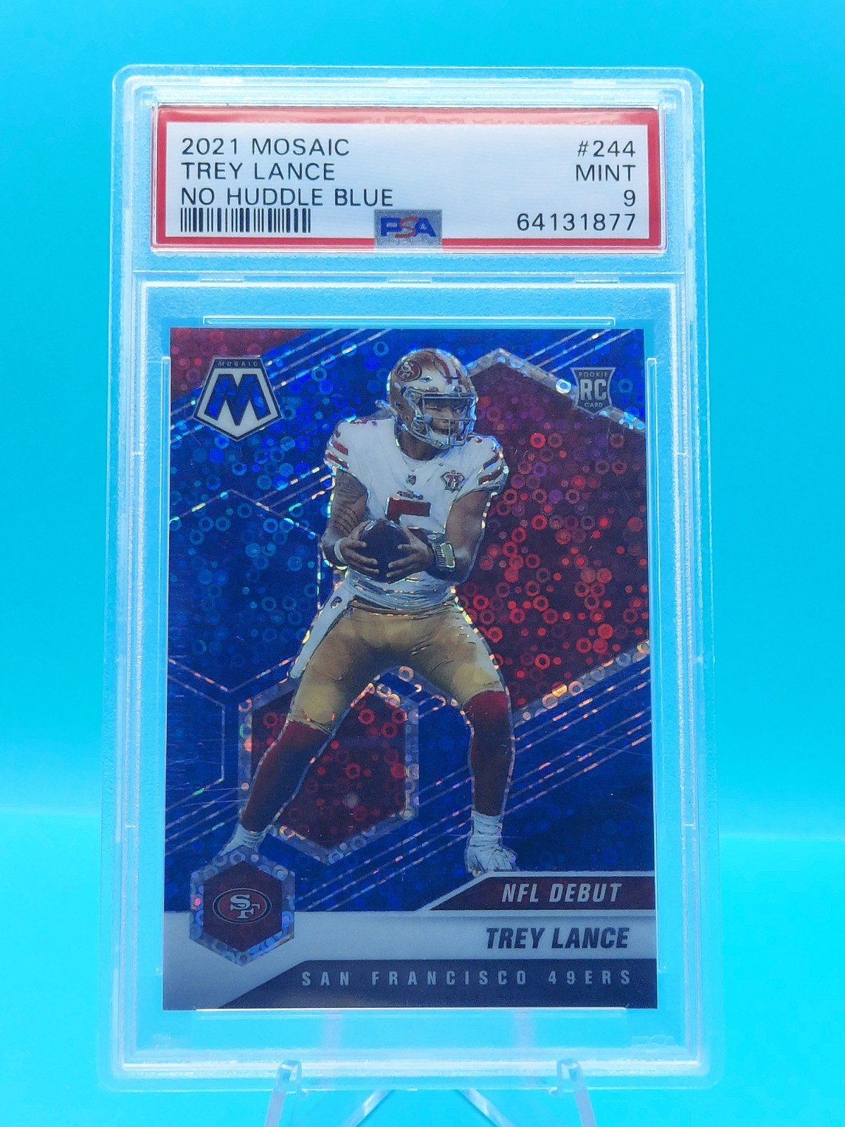 2021 Panini Mosaic #244 TREY LANCE No Huddle Blue Prizm RC SN 03/75 - PSA MINT 9