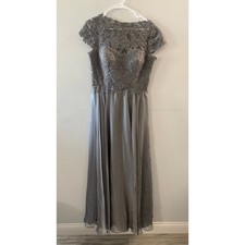 La Femme Womens Mother of the Bride Dress Size 8 Silver Embroidered Formal Gown