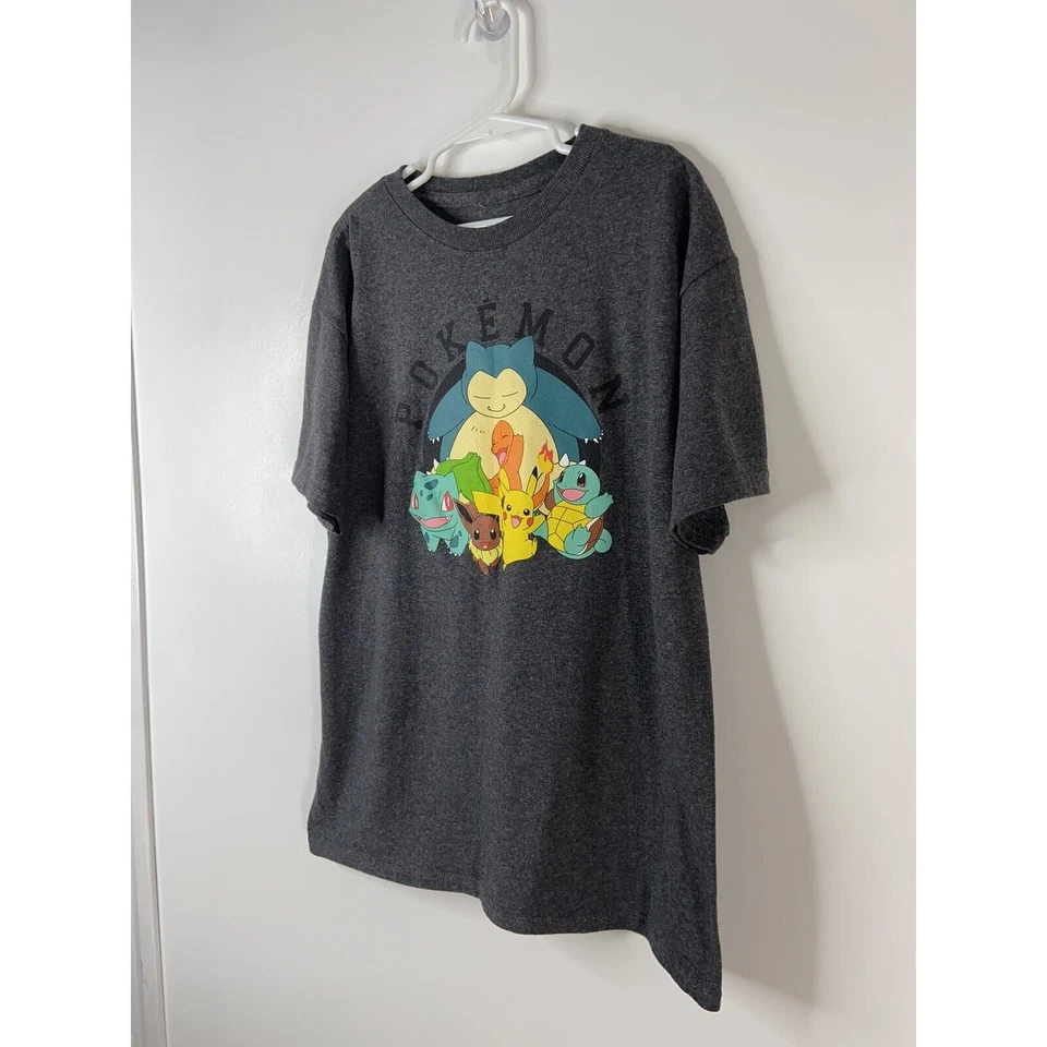 Pokemon Boys Size Medium Graphic Tee Charcoal Pikachu Snorlax Squirtle Eevee Top - Image 2 of 4