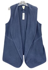 Chicos Sz 2 Navy Open Front Knit Sweater Vest Shawl Collar Coastal Nautical New