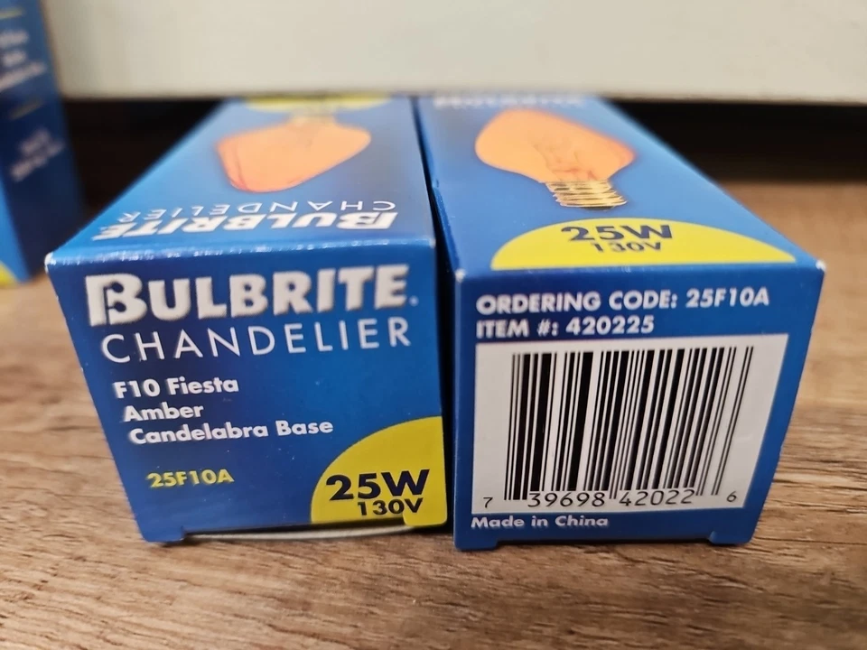 8 Pack Bulbrite 25F10A 25W Fiesta Style Chandelier Bulb, Candelabra Base, Amber - Image 2 of 2