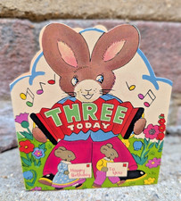 Vtg UNUSED Rabbit Age Three 3 Bunny Birthday Greeting Card (EB10943)