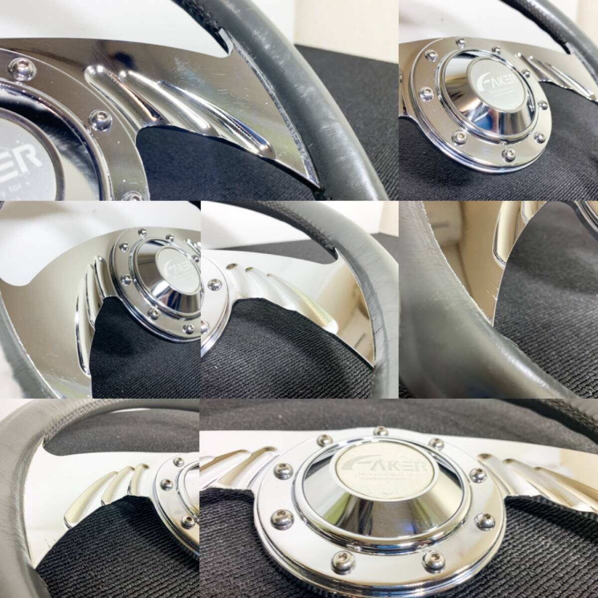 FAKER JAPAN 2 Spoke Steering Wheel 350mm Gray Leather JDM Classic