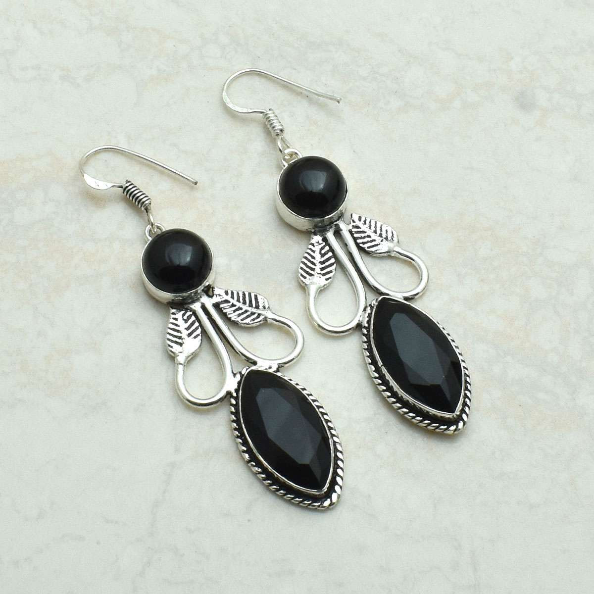 Black Onyx Gemstone Drop Dangle Earrings Jewelry Promise Day Gift 2.48