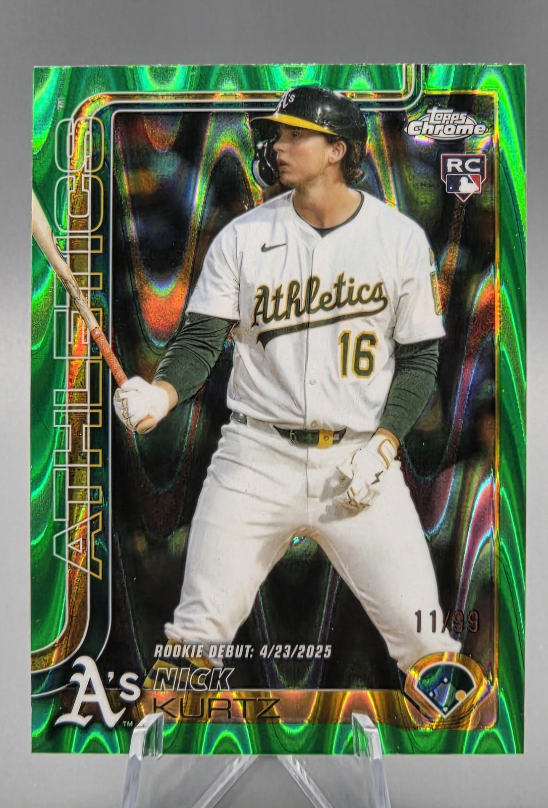 2025 Topps Chrome Update Nick Kurtz Rookie Debut Green Raywave Refractor /99