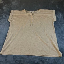 LOFT Button Down Roll Tab Short Sleeve Tunic Top Shirt Beige Womens Medium