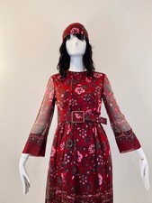 60s Adele Simpson Silk Flower Power Chiffon Dress with Belts and Sash Ensemble