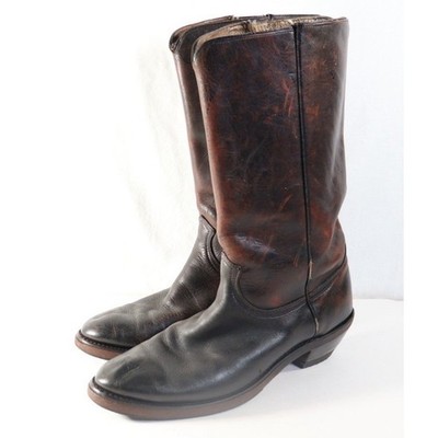 VTG Classic Rugged Leather Boots Stacked Heel Men's 12 Soft Worn Shaft New Soles