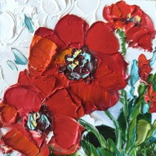 Original Poppies Painting 4x4in • Impasto Oil • Textured Floral Art Gift Idea