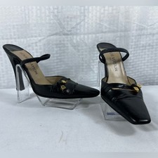 7139: Louis Vuitton Black Leather Square Toe Mule Heels EU 37