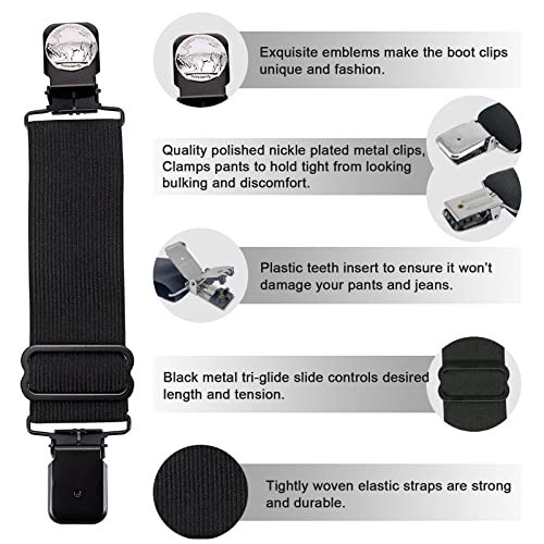 Adjustable Elastic Boot Straps Clips for Biker Pants - Stirrups Leg Straps, Blac