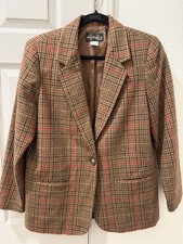 Vtg 90s Requirements Petites Blazer Jacket Plaid Ladies Sz 10P Lined