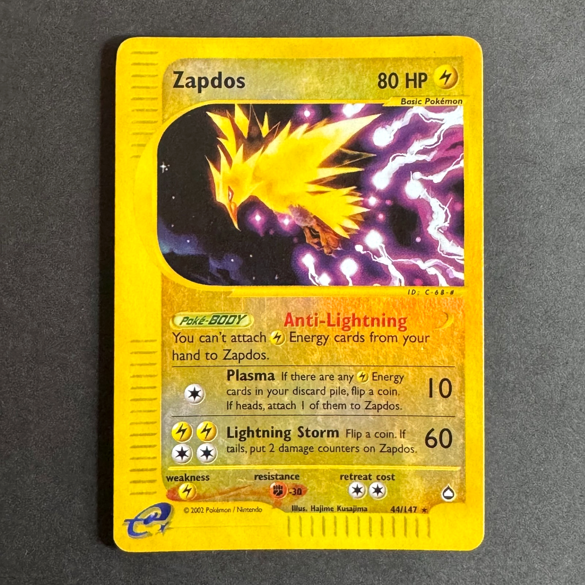 ZAPDOS HOLO REVERSE #44/147 Rare Eng Aquapolis E-Series 2002