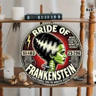 Vintage 8x8" Round Aluminum "Bride of Frankenstein" Tin Metal Signs Home Décor