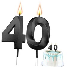 th Birthday Candles, Number Candles, Happy Birthday Candle for Cake, 40 Black