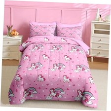 7 Pcs Comforter Set Size, Cute Bedding for Kids Teen, Queen Pink Unicorn