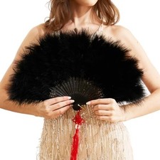 Handheld Marabou Feather Fan, 1920s Vintage Style Flapper Hand Fan for Black