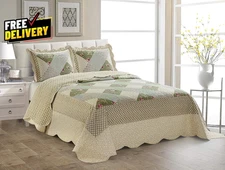 Fancy Linen over Sized Quilted Coverlet Bedspread Set New Full/Queen Beige.....
