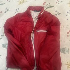 Vintage SEARS Red Zip Up Lightweight Windbreaker Jacket w/ Button Collar Men's L