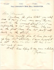 C1909 YALE UNIVERSITY BASEBALL ASSOCIATION LETTERHEAD message about tickets