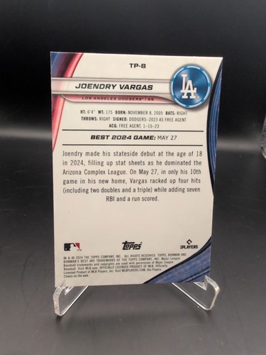 2024 Bowman’s Best Top Prospects TP-8 Joendry Vargas, Los Angeles Dodgers - Picture 2 of 2