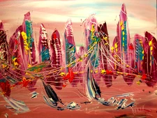 PINK NEW YORK  SIGNED  Original Oil Painting on canvas IMPRESSIONIST I23F2