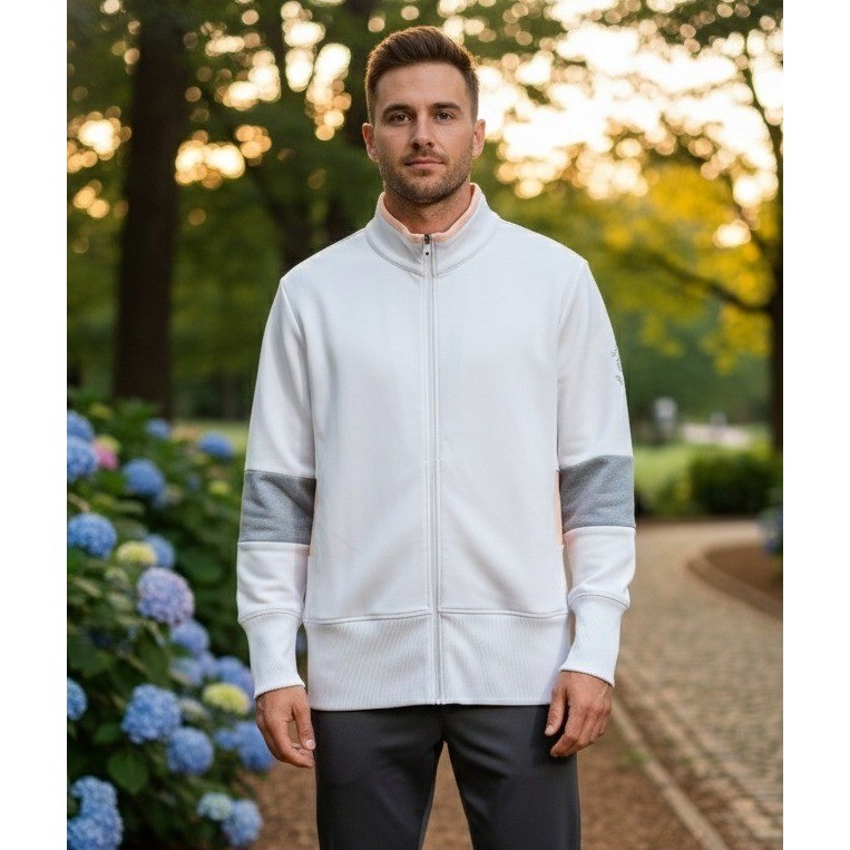 Full Zip Men's L Sports Gray Peach White Outerwear