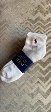 NEW POLO RALPH LAUREN MEN'S 6 PK SPORT ANKLE CUT SOCKS WHITE W/NAVY PONY SALE 