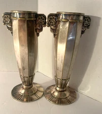 Two Antique  Saglier Freres Art Deco Pedestal Vases From 1930s