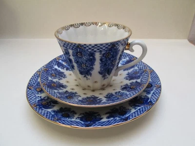 Sammelgedeck Lomonosov USSR Porzellan Kaffeegedeck  3-teilig Kobalt Gold Blumen - Bild 1 von 4