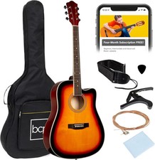 41in Beginner Acoustic Guitar Full Size All Wood Cutaway Guitar Starter Set w...