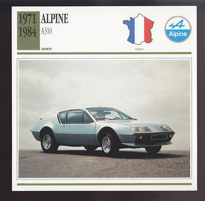 1971-1984 Alpine A310 France Sports Car Spec Sheet Photo Info ATLAS CARD