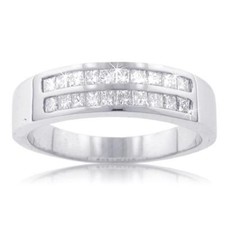 1.00 Ct Men's Two Row Princess Cut Diamond Wedding Band Ring 14 kt White Gold
